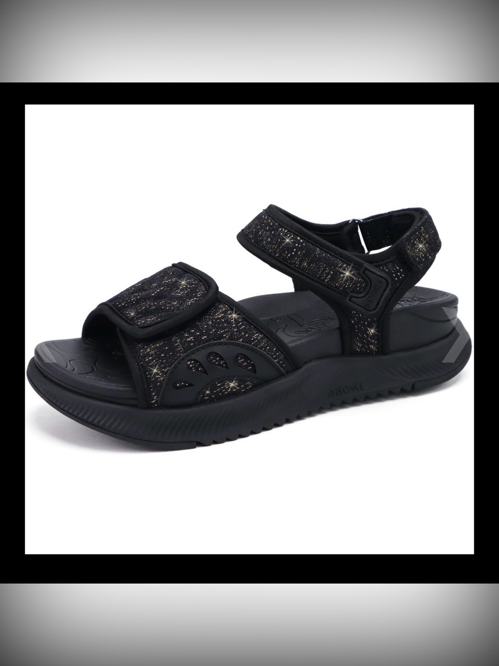 ONCAI Black Glitter Arch Sport Sandal with Adjustable Straps